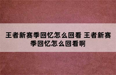 王者新赛季回忆怎么回看 王者新赛季回忆怎么回看啊